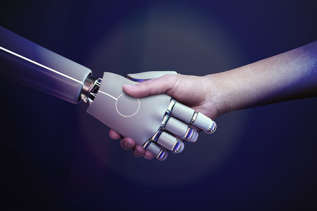 image showing handshake between human and robot for their alliance.